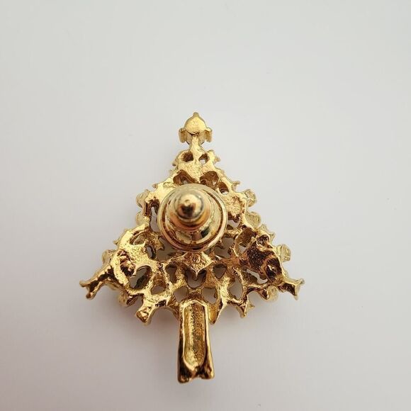 Vintage Christmas Tree pin gold tone multi‎ color rhinestones 1.5" - Picture 3 of 5